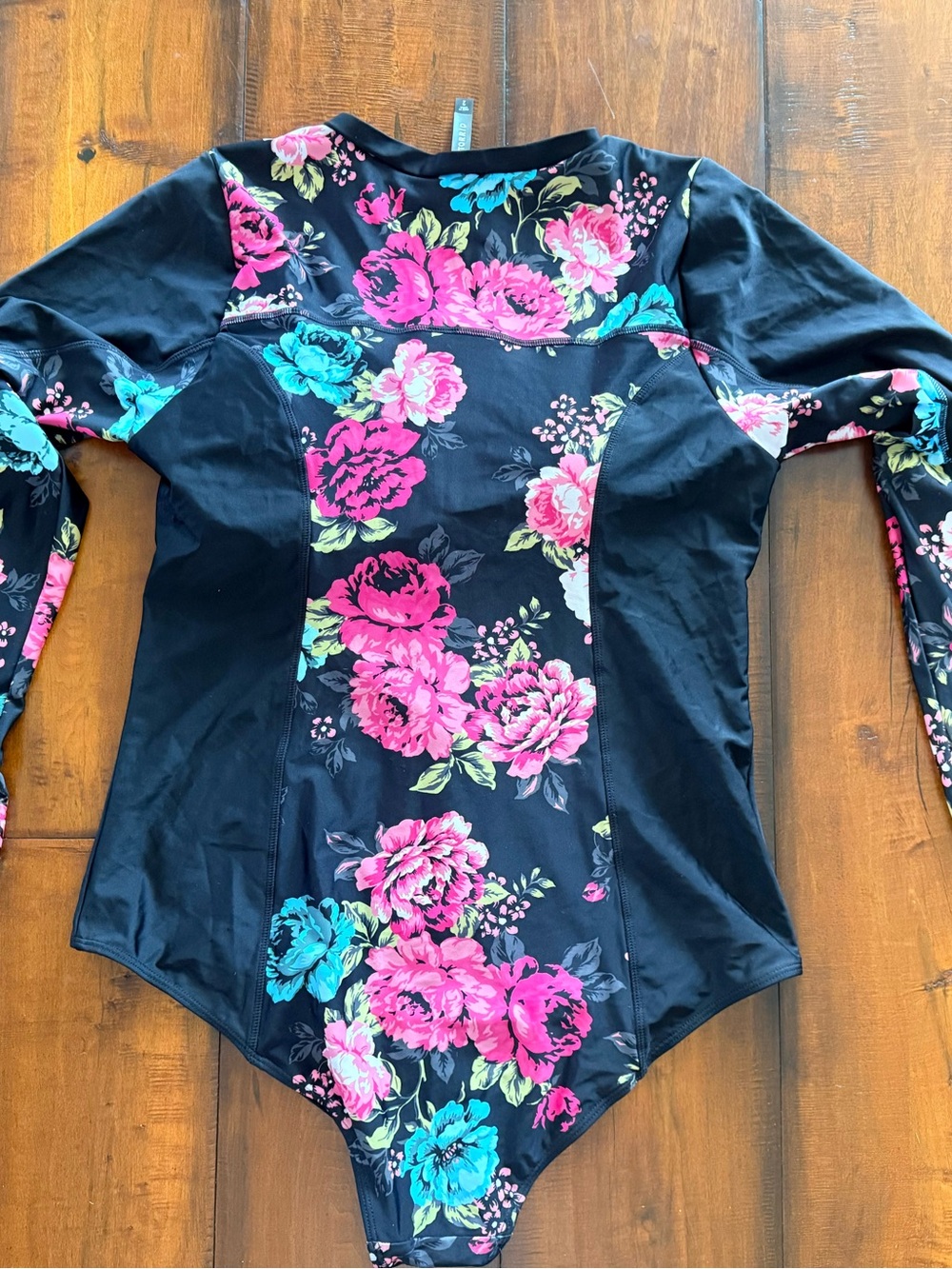 torrid Black Floral Long Sleeve One-Piece Swimsuit with Sleeves - Picture 4 of 4